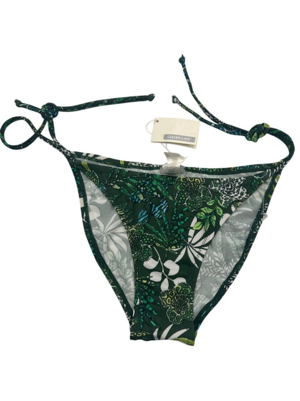 Golden Lady Womens Bikini Bottom Green Floral Size S Adjustable Strings Swimwear